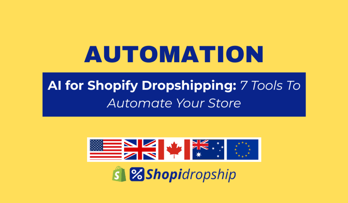 AI for Shopify Dropshipping 7 Tools To Automate Your Store Illustration of an AI-powered Shopify dropshipping store interface with automation icons and digital analytics dashboard